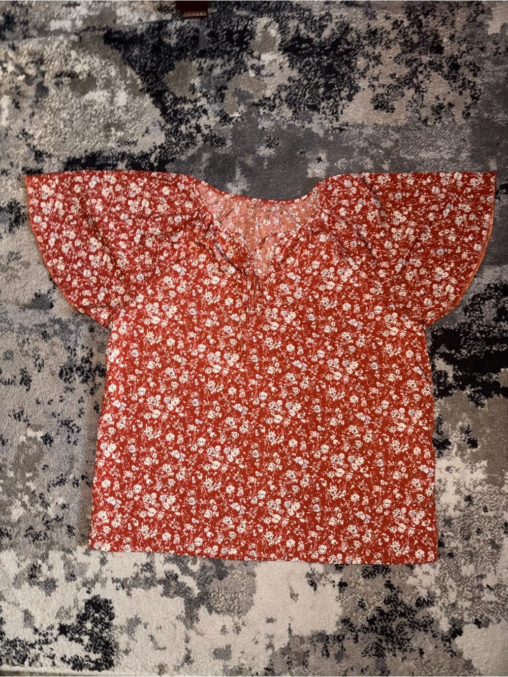 SHEIN Rust Floral Flutter Sleeve Blouse